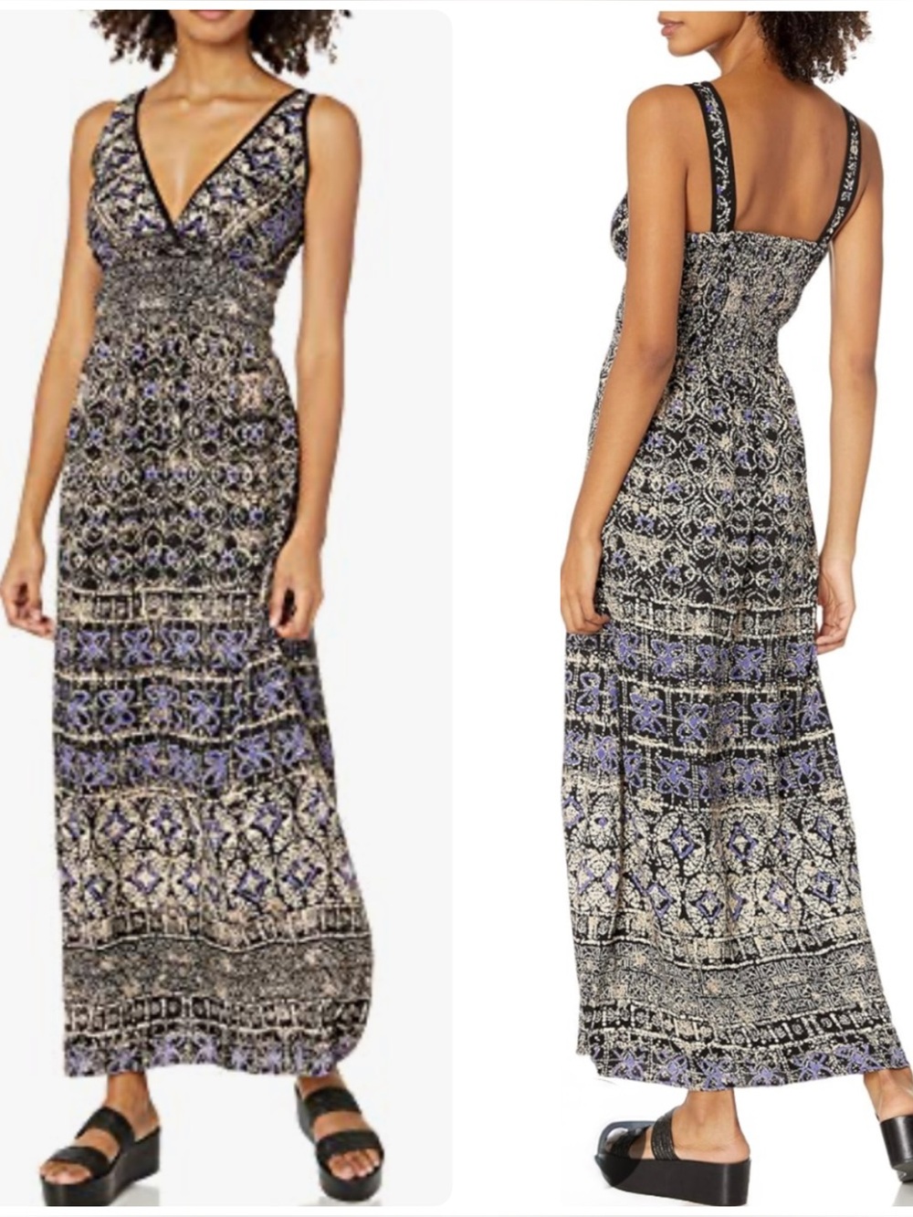 NEW Angie Navy Blue Boho Geometric Print Adjustable Straps Maxi Dress Large